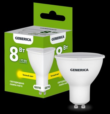 Фотография товара 'Generica LL-PAR16-08-230-30-GU10-G Лампа LED PAR16 софит 8Вт 230В 3000К GU10'
