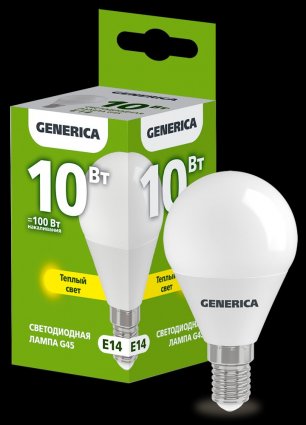 Фотография товара 'Generica LL-G45-10-230-30-E14-G Лампа LED G45 шар 10Вт 230В 3000К E14'