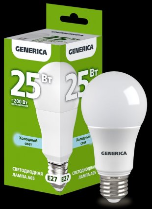 Фотография товара 'Generica LL-A65-25-230-65-E27-G Лампа LED A65 груша 25Вт 230В 6500К E27'
