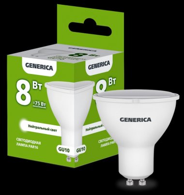 Фотография товара 'Generica LL-PAR16-08-230-40-GU10-G Лампа LED PAR16 софит 8Вт 230В 4000К GU10'