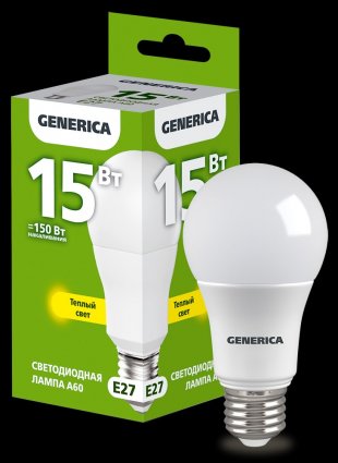 Фотография товара 'Generica LL-A60-15-230-30-E27-G Лампа LED A60 груша 15Вт 230В 3000К E27'