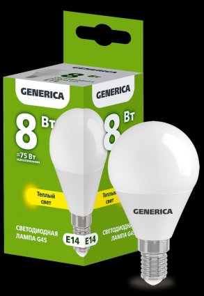 Фотография товара 'Generica LL-G45-08-230-30-E14-G Лампа LED G45 шар 8Вт 230В 3000К E14'