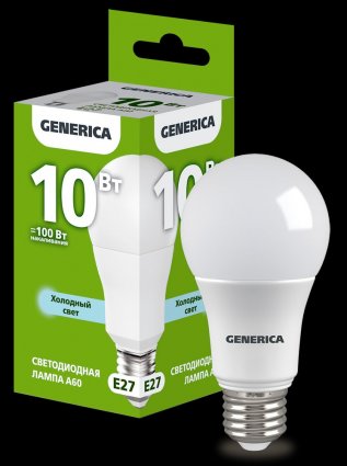 Фотография товара 'Generica LL-A60-10-230-65-E27-G Лампа LED A60 груша 10Вт 230В 6500К E27'