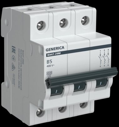 Фотография товара 'Generica MVA21-3-005-B-G Авт. выкл. ВА47-29М 3P 5А 4,5кА B'
