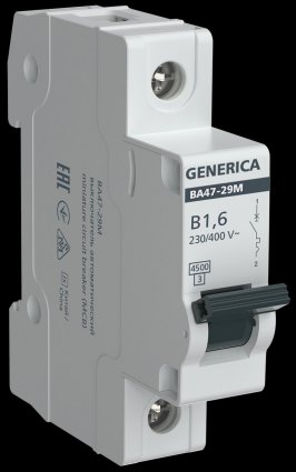 Фотография товара 'Generica MVA21-1-D16-B-G Авт. выкл. ВА47-29М 1P 1,6А 4,5кА B'