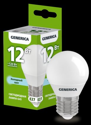 Фотография товара 'Generica LL-G45-12-230-65-E27-G Лампа LED G45 шар 12Вт 230В 6500К E27'