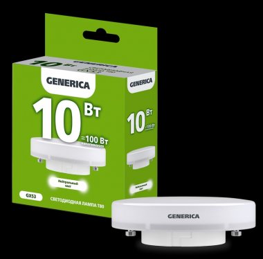 Фотография товара 'Generica LL-T80-10-230-40-GX53-G Лампа LED T80 таблетка 10Вт 230В 4000К GX53'