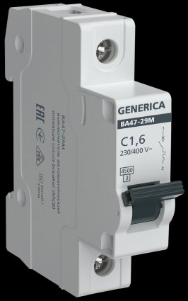 Фотография товара 'Generica MVA21-1-D16-C-G Авт. выкл. ВА47-29М 1P 1,6А 4,5кА C'