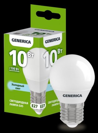 Фотография товара 'Generica LL-G45-10-230-65-E27-G Лампа LED G45 шар 10Вт 230В 6500К E27'