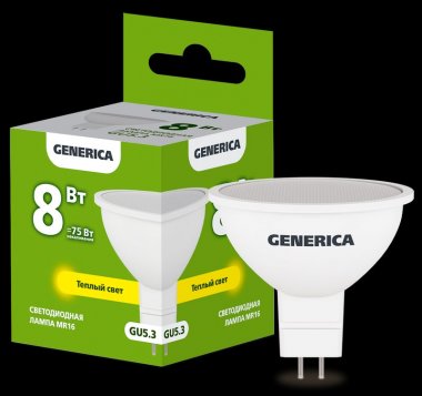 Фотография товара 'Generica LL-MR16-08-230-30-GU5-G Лампа LED MR16 софит 8Вт 230В 3000К GU5.3'