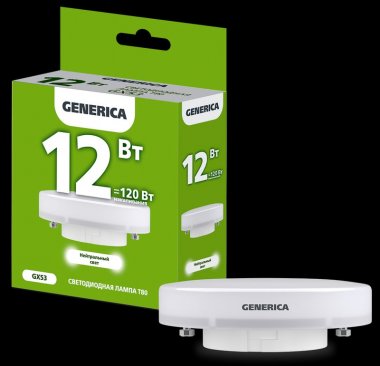Фотография товара 'Generica LL-T80-12-230-40-GX53-G Лампа LED T80 таблетка 12Вт 230В 4000К GX53'