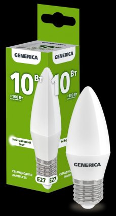 Фотография товара 'Generica LL-C35-10-230-40-E27-G Лампа LED C35 свеча 10Вт 230В 4000К E27'