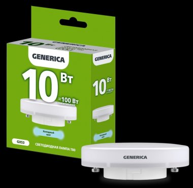 Фотография товара 'Generica LL-T80-10-230-65-GX53-G Лампа LED T80 таблетка 10Вт 230В 6500К GX53'