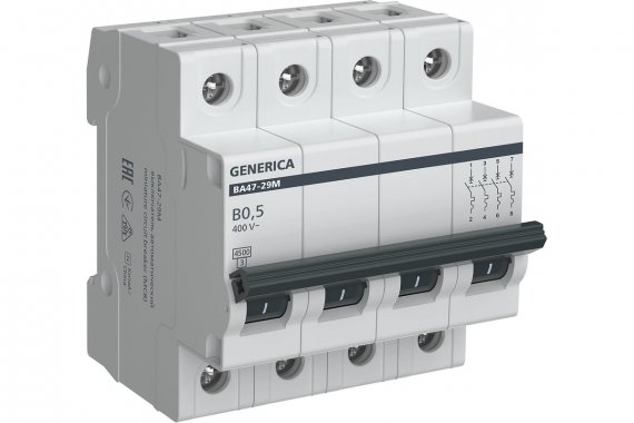 Фотография товара 'Generica MVA21-4-D05-B-G Авт. выкл. ВА47-29М 4P 0,5А 4,5кА B'