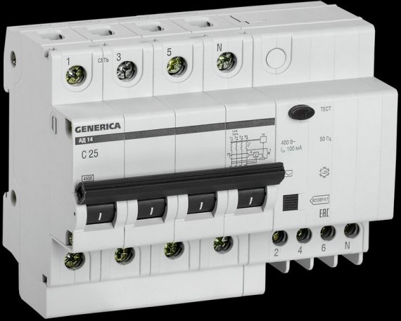 Фотография товара 'Generica MAD15-4-025-C-100 Диф. автомат АД14 4Р 25А 100мА'