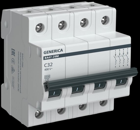 Фотография товара 'Generica MVA21-4-032-C-G Авт. выкл. ВА47-29М 4P 32А 4,5кА C'