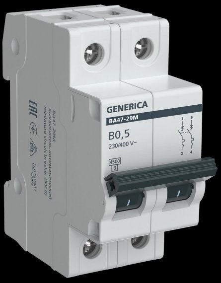 Фотография товара 'Generica MVA21-2-D05-B-G Авт. выкл. ВА47-29М 2P 0,5А 4,5кА B'