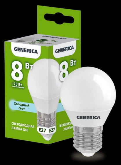 Фотография товара 'Generica LL-G45-08-230-65-E27-G Лампа LED G45 шар 8Вт 230В 6500К E27'