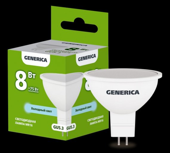 Фотография товара 'Generica LL-MR16-08-230-65-GU5-G Лампа LED MR16 софит 8Вт 230В 6500К GU5.3'