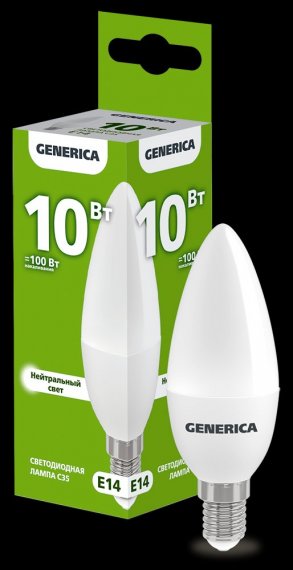 Фотография товара 'Generica LL-C35-10-230-40-E14-G Лампа LED C35 свеча 10Вт 230В 4000К E14'