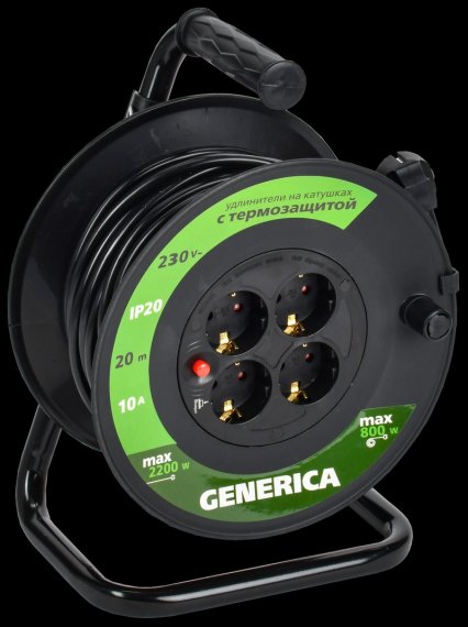 Фотография товара 'Generica WKP10-10-04-20-G Катушка УК20 с т/з 4 места 2P+PE/20м 3х1,0мм2'