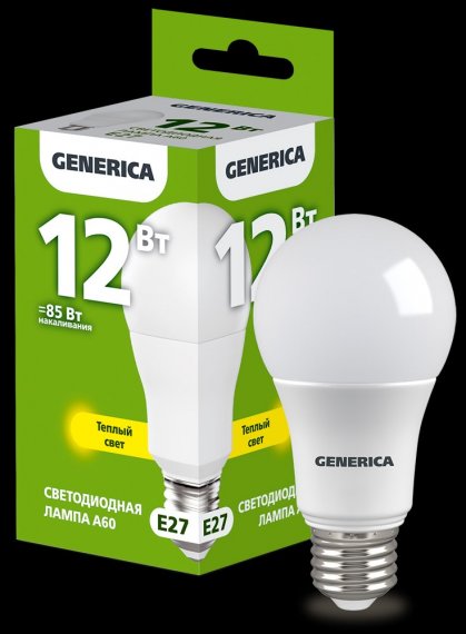 Фотография товара 'Generica LL-A60-12-230-30-E27-G Лампа LED A60 груша 12Вт 230В 3000К E27'