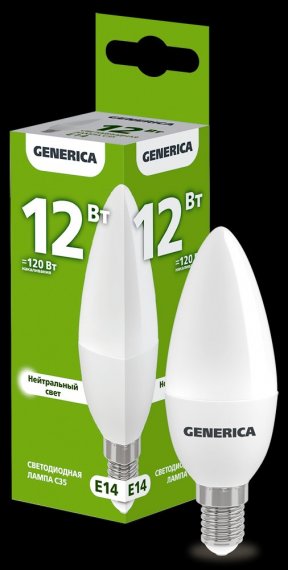 Фотография товара 'Generica LL-C35-12-230-40-E14-G Лампа LED C35 свеча 12Вт 230В 4000К E14'