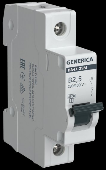Фотография товара 'Generica MVA21-1-D25-B-G Авт. выкл. ВА47-29М 1P 2,5А 4,5кА B'