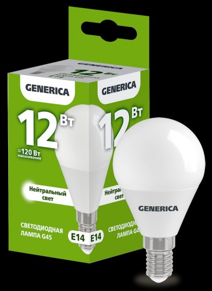 Фотография товара 'Generica LL-G45-12-230-40-E14-G Лампа LED G45 шар 12Вт 230В 4000К E14'