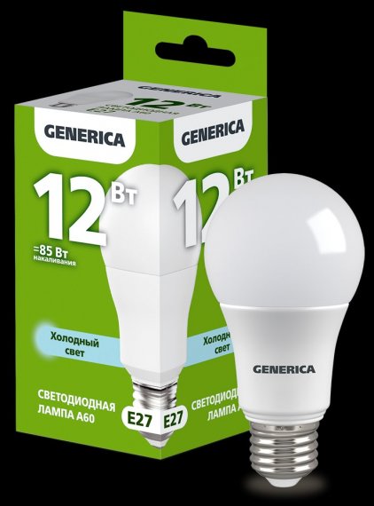Фотография товара 'Generica LL-A60-12-230-65-E27-G Лампа LED A60 груша 12Вт 230В 6500К E27'