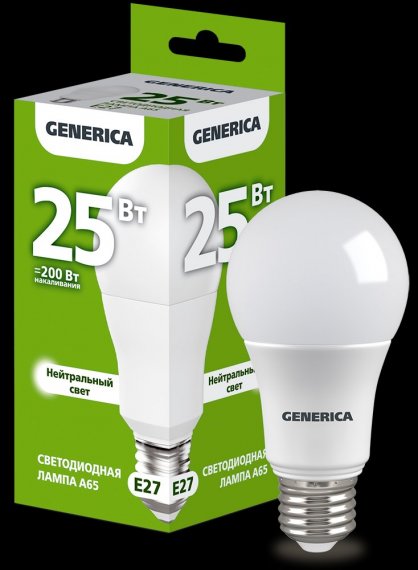 Фотография товара 'Generica LL-A65-25-230-40-E27-G Лампа LED A65 груша 25Вт 230В 4000К E27'