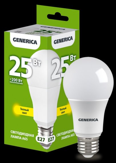 Фотография товара 'Generica LL-A65-25-230-30-E27-G Лампа LED A65 груша 25Вт 230В 3000К E27'