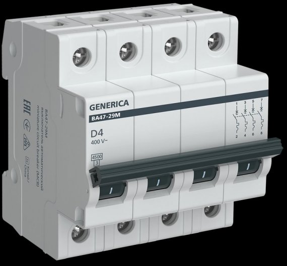 Фотография товара 'Generica MVA21-4-004-D-G Авт. выкл. ВА47-29М 4P 4А 4,5кА D'