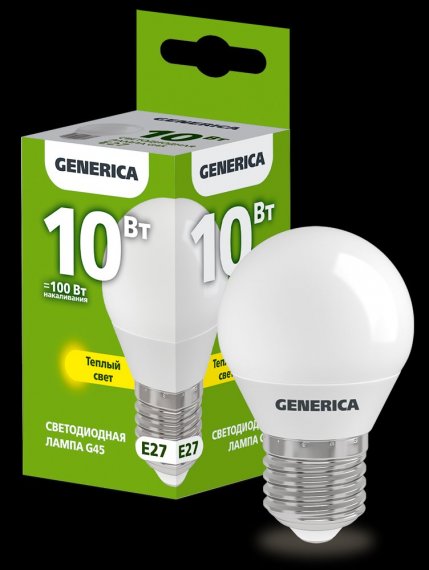 Фотография товара 'Generica LL-G45-10-230-30-E27-G Лампа LED G45 шар 10Вт 230В 3000К E27'