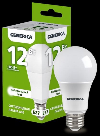 Фотография товара 'Generica LL-A60-12-230-40-E27-G Лампа LED A60 груша 12Вт 230В 4000К E27'