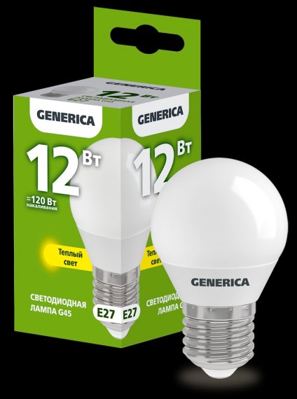 Фотография товара 'Generica LL-G45-12-230-30-E27-G Лампа LED G45 шар 12Вт 230В 3000К E27'