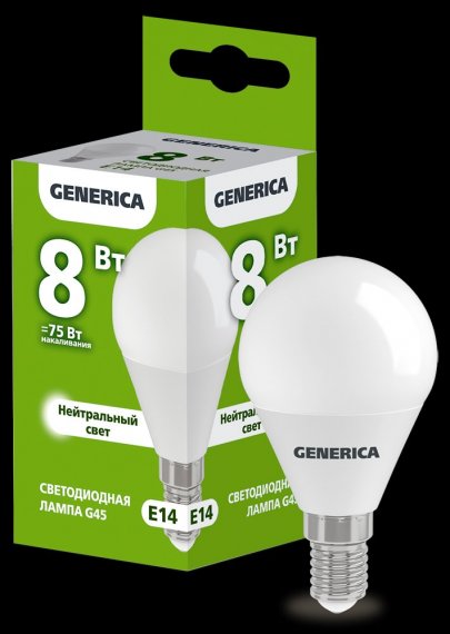 Фотография товара 'Generica LL-G45-08-230-40-E14-G Лампа LED G45 шар 8Вт 230В 4000К E14'