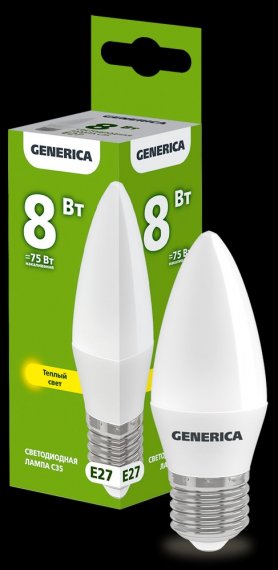 Фотография товара 'Generica LL-C35-08-230-30-E27-G Лампа LED C35 свеча 8Вт 230В 3000К E27'